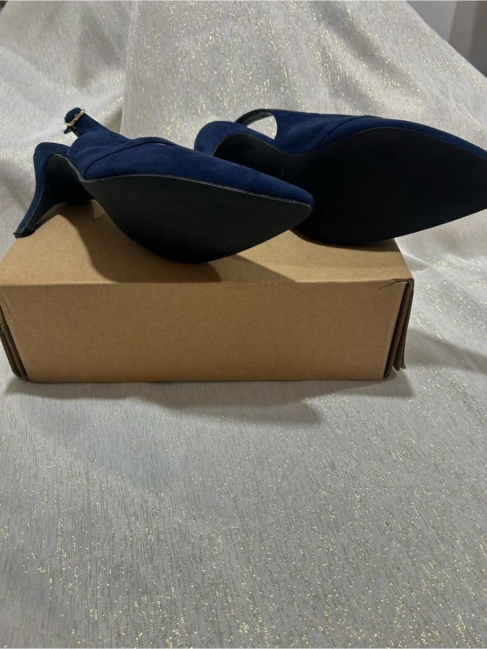 Women's Navy Slingback Pointed-Toe Heels
